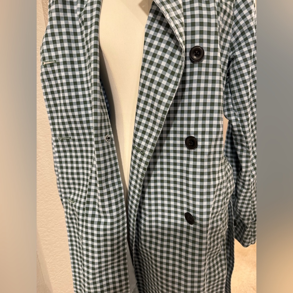 NWOT Free Assembly Plaid Blue & Green Checkered Gingham Everyday Trench Coat - Picture 14 of 16